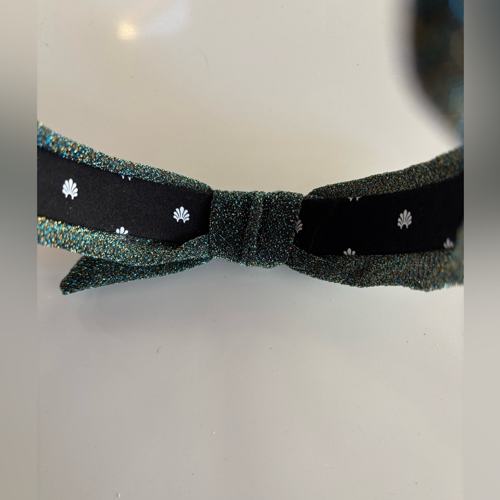 Lele Sadoughi Teal/Gold Shimmer Glitter Slim Women’s Bow Headband - Picture 4 of 6